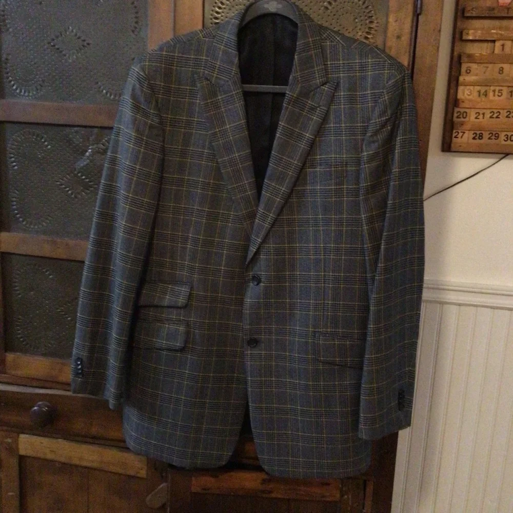Paul Frederick Gray Plaid Sport Coat Jacket 42L